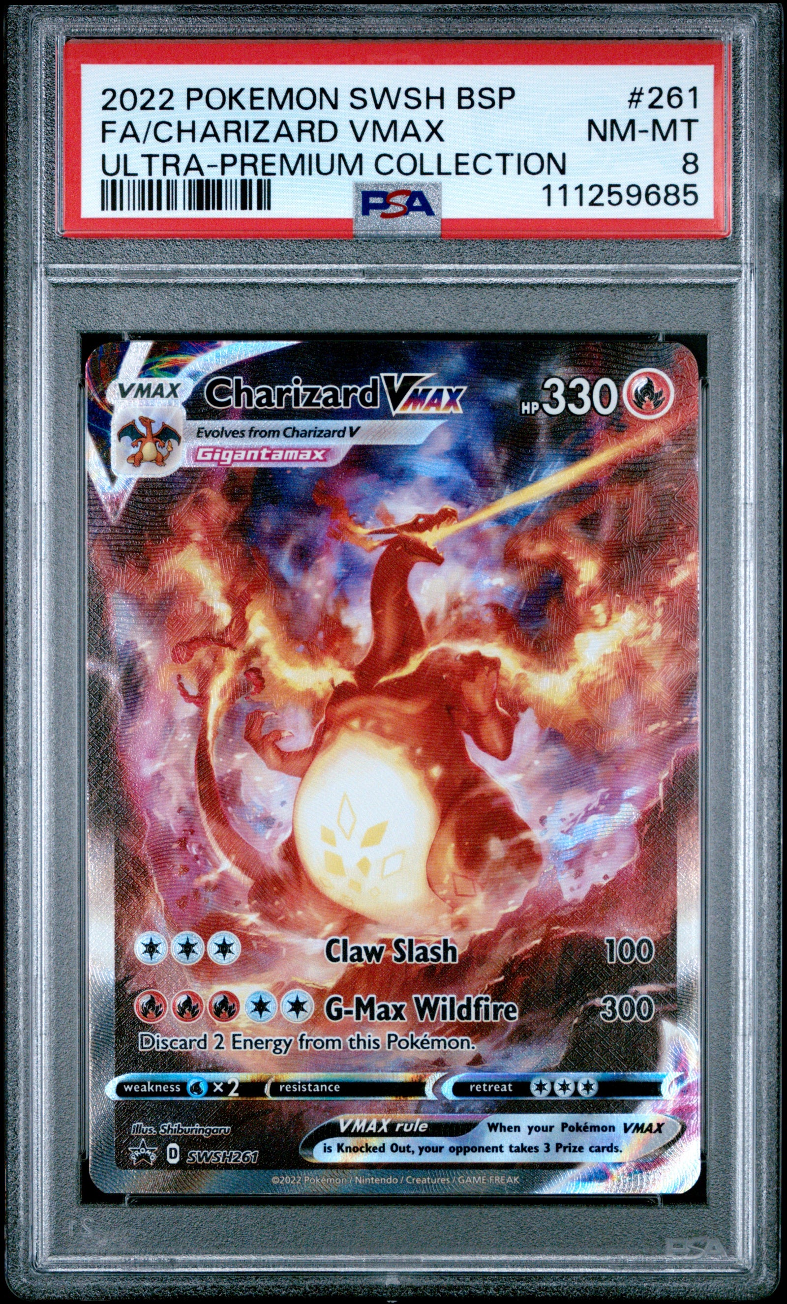 2022 Pokémon Charizard VMAX Full Art Ultra-Premium Collection #SWSH261 graded PSA 8 NM-MT