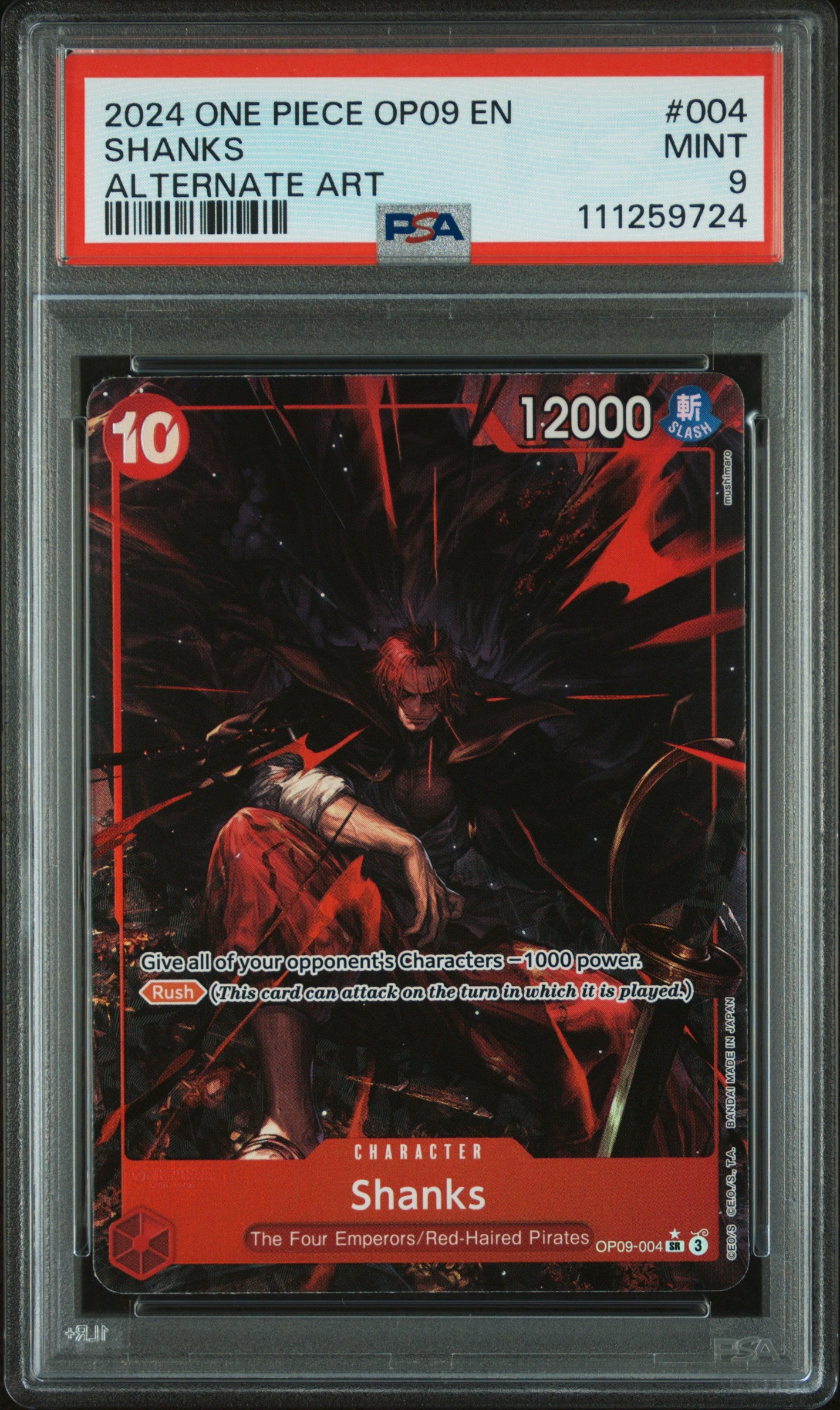 2024 One Piece Shanks Alternate Art OP09 #004 graded PSA 9 MINT