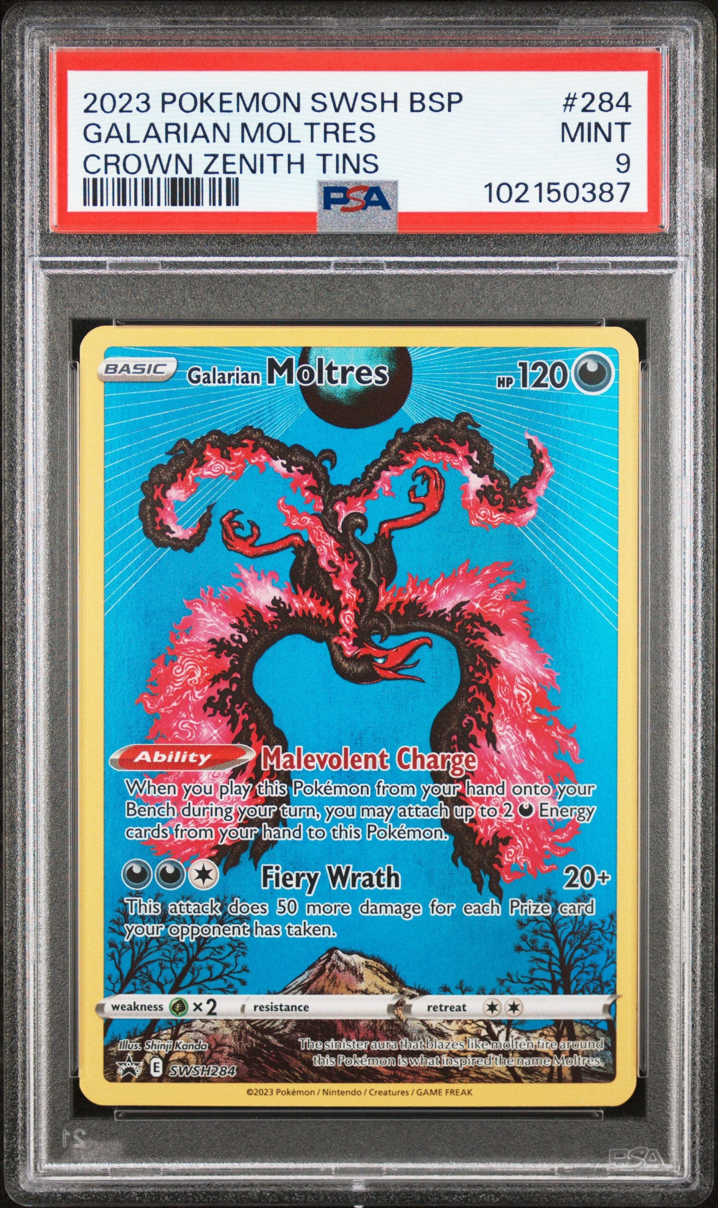 2023 Pokémon Galarian Moltres Crown Zenith Tins #284 graded PSA 9 MINT