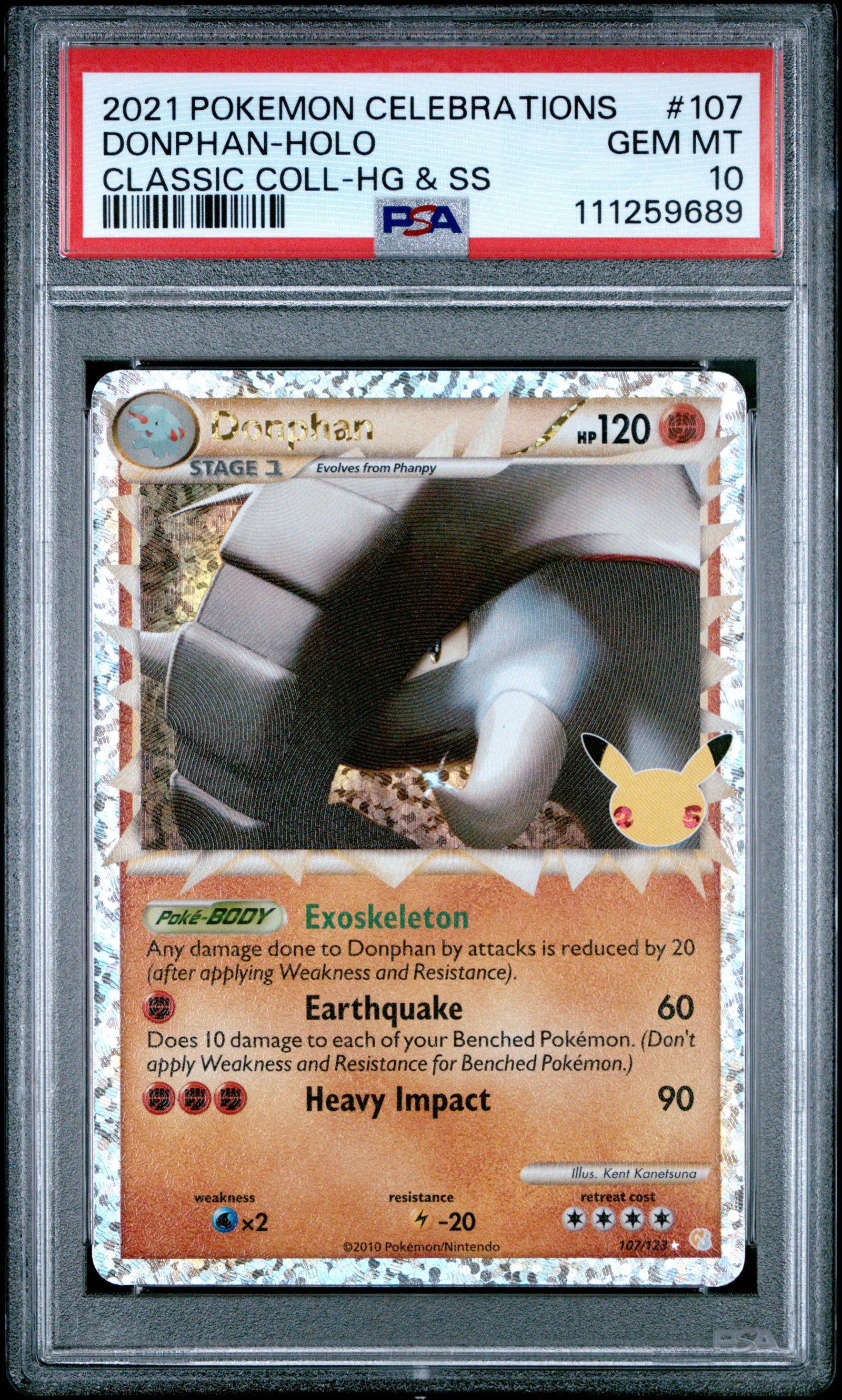 2021 Pokémon Donphan Holo Celebrations Classic Collection #107 graded PSA 10 GEM MINT