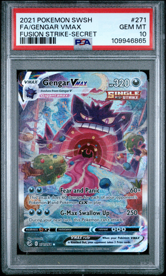 2021 Pokémon Gengar VMAX Secret Rare #271 from Fusion Strike graded PSA 10 GEM MINT