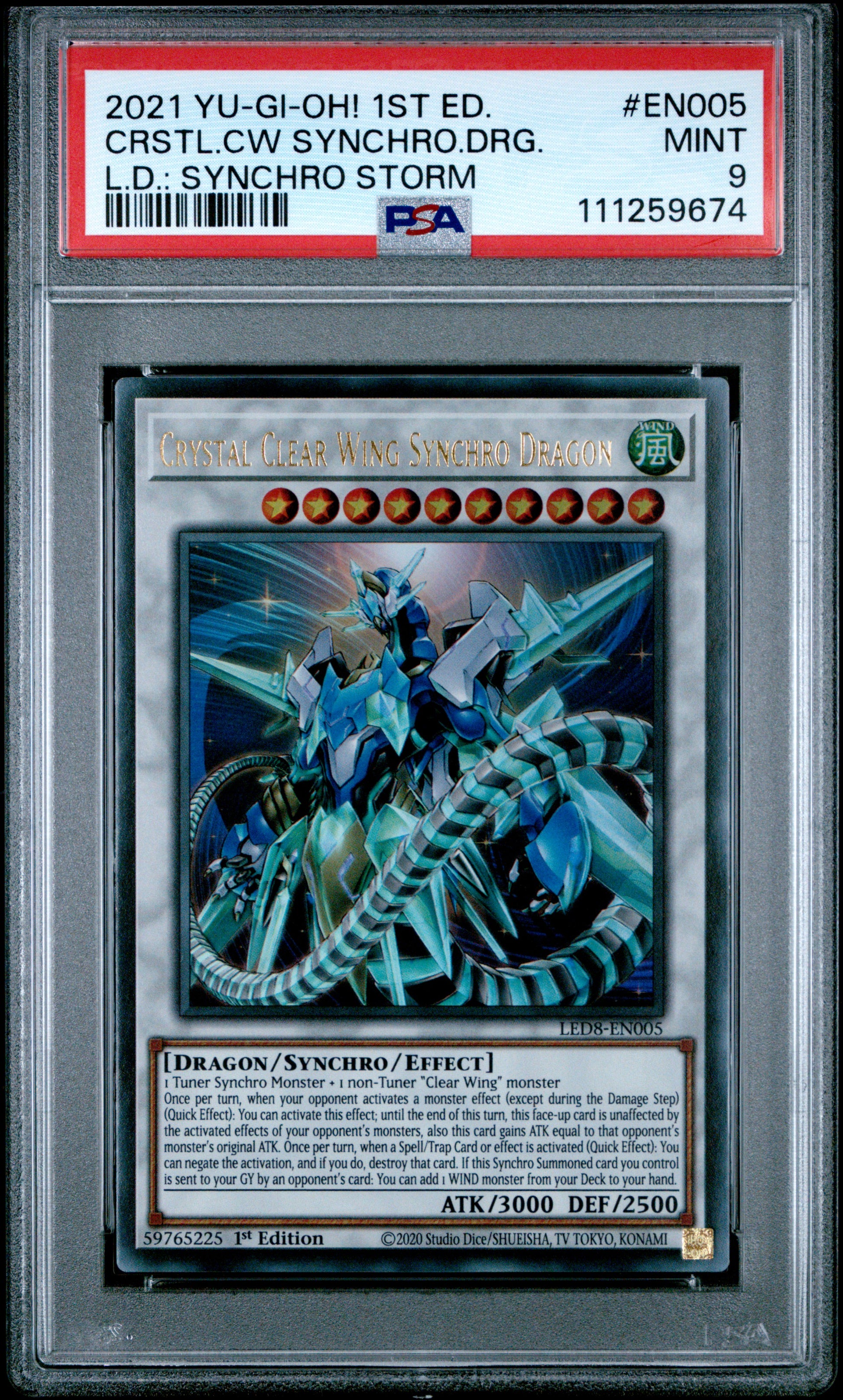 2021 Yu-Gi-Oh! Crystal Clear Wing Synchro Dragon #EN005 from Synchro Storm graded PSA 9 MINT