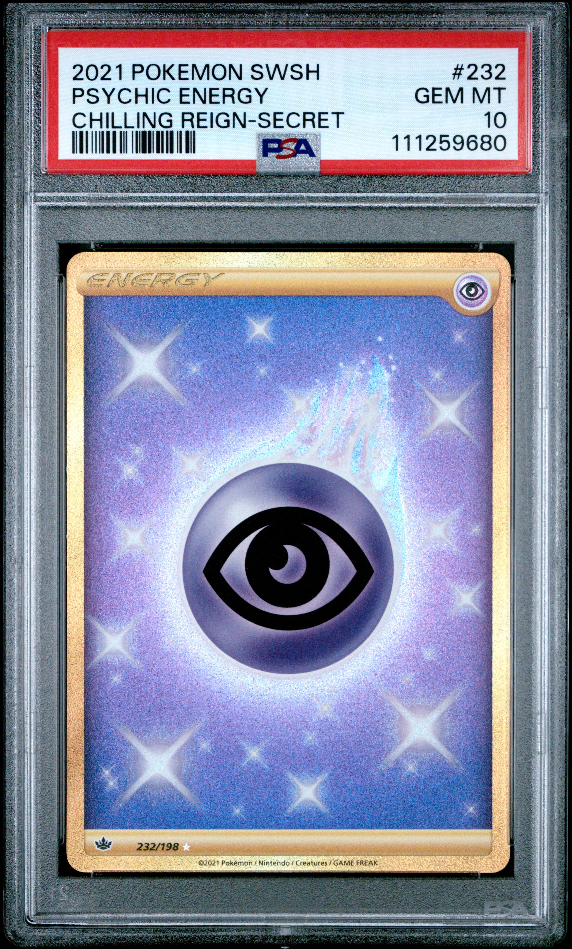 2021 Pokémon Chilling Reign Psychic Energy Secret Rare #232/198 graded PSA 10 GEM MINT
