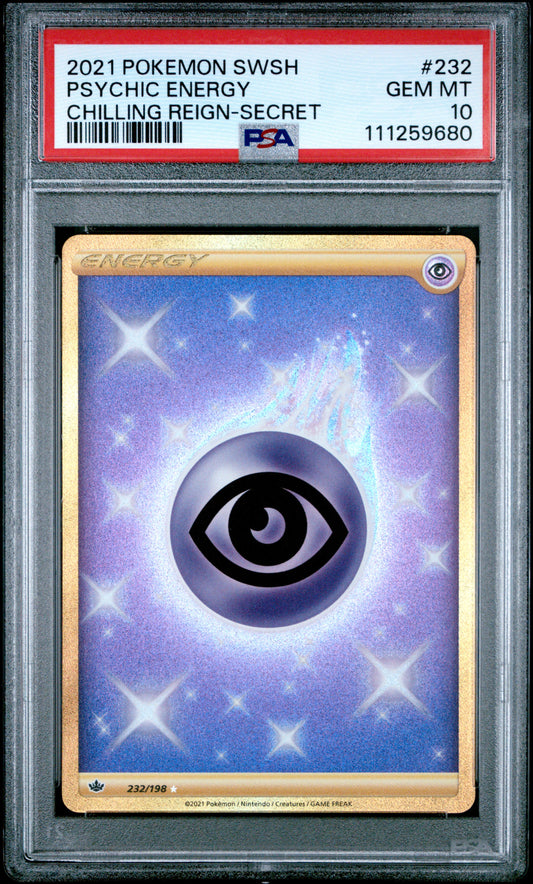 2021 Pokémon Chilling Reign Psychic Energy Secret Rare #232/198 graded PSA 10 GEM MINT
