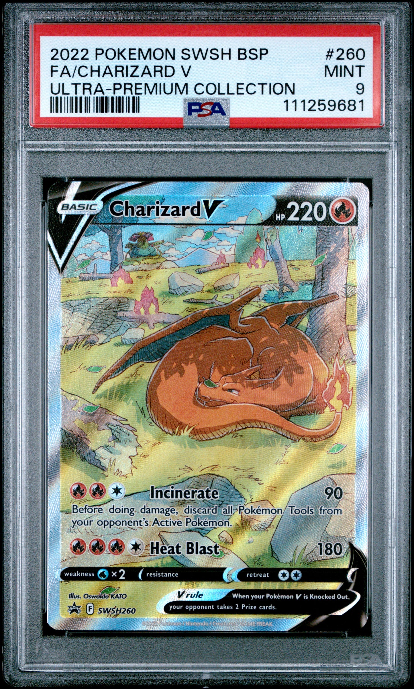 2022 Pokémon Charizard V Ultra-Premium Collection Full Art #SWSH260 graded PSA 9 MINT