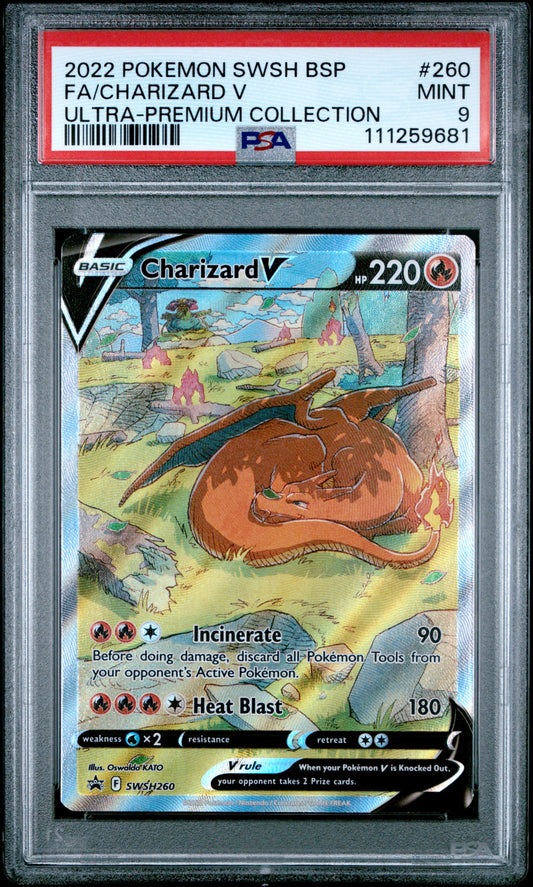 2022 Pokémon Charizard V Ultra-Premium Collection Full Art #SWSH260 graded PSA 9 MINT
