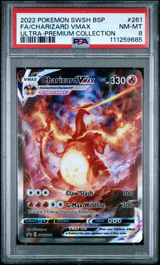 2022 Pokémon Charizard VMAX Full Art Ultra-Premium Collection #SWSH261 graded PSA 8 NM-MT