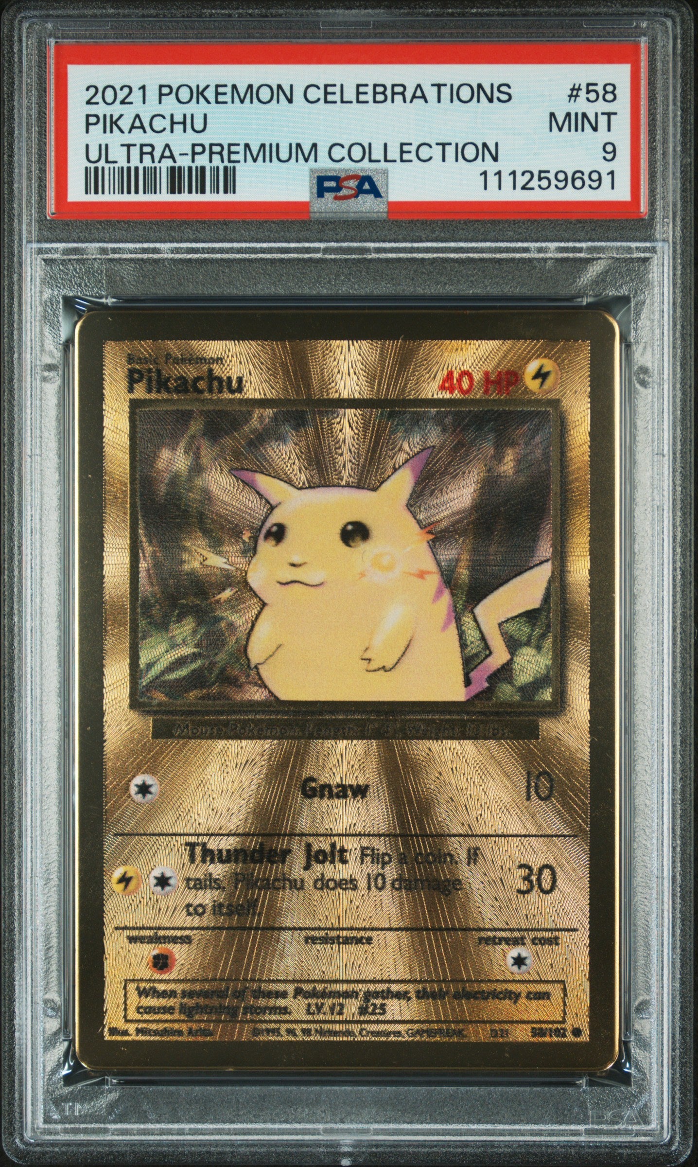 2021 Pokémon Pikachu Metal Promo #58 from Celebrations Ultra Premium Collection graded PSA 9 MINT