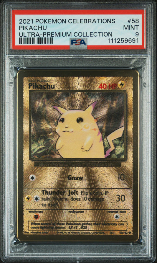 2021 Pokémon Pikachu Metal Promo #58 from Celebrations Ultra Premium Collection graded PSA 9 MINT