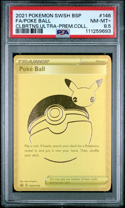 2021 Pokémon Poké Ball Full Art Celebrations Ultra Premium SWSH146 graded PSA 8.5 NM-MT+