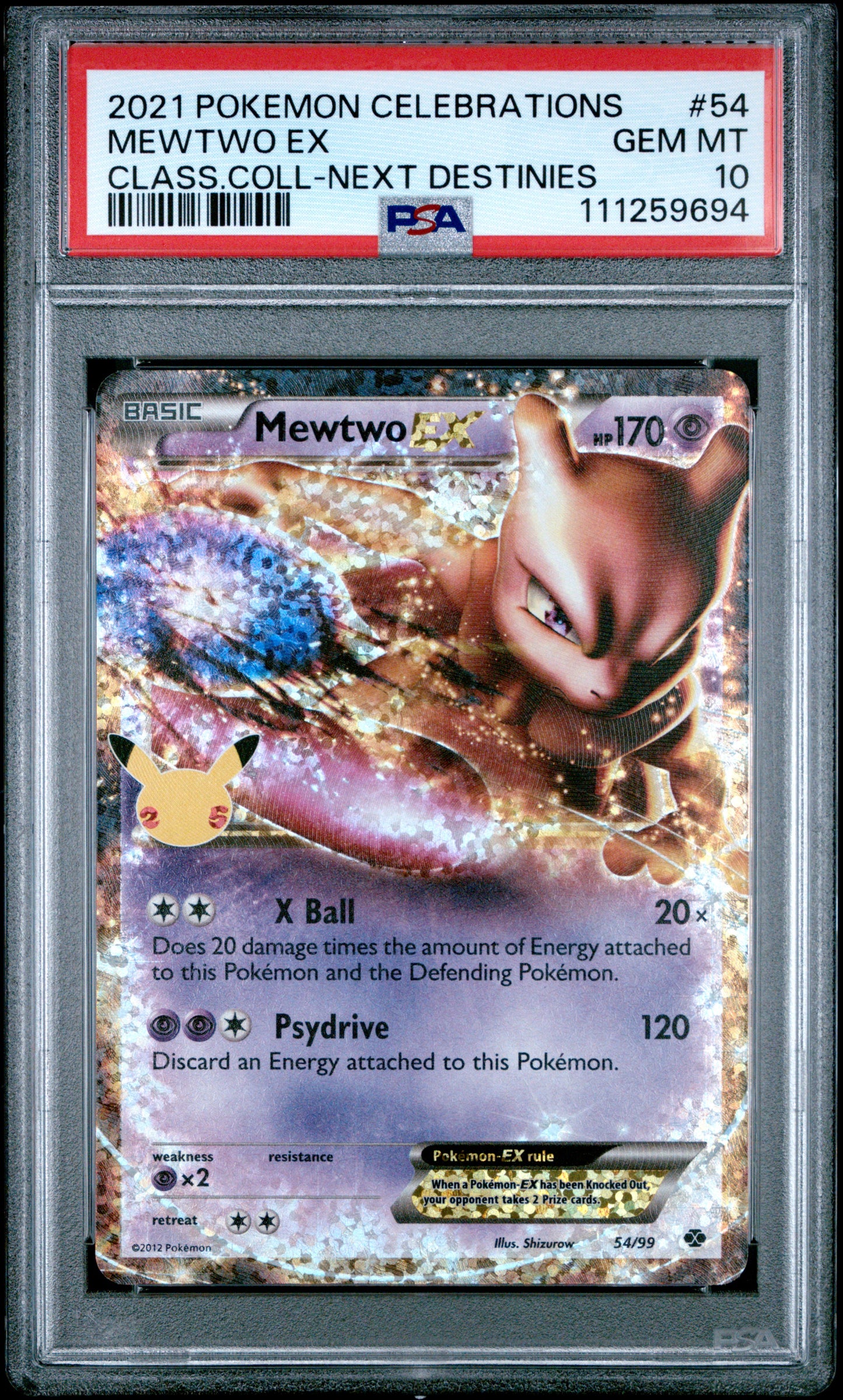 2021 Pokémon Celebrations Mewtwo EX Classic Collection #054/025 graded PSA 10 GEM MINT
