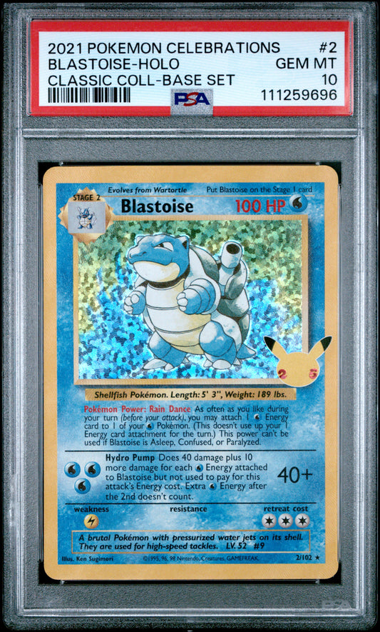 2021 Pokémon English Blastoise Holo #2 from Celebrations Classic Collection graded PSA 10 GEM MINT
