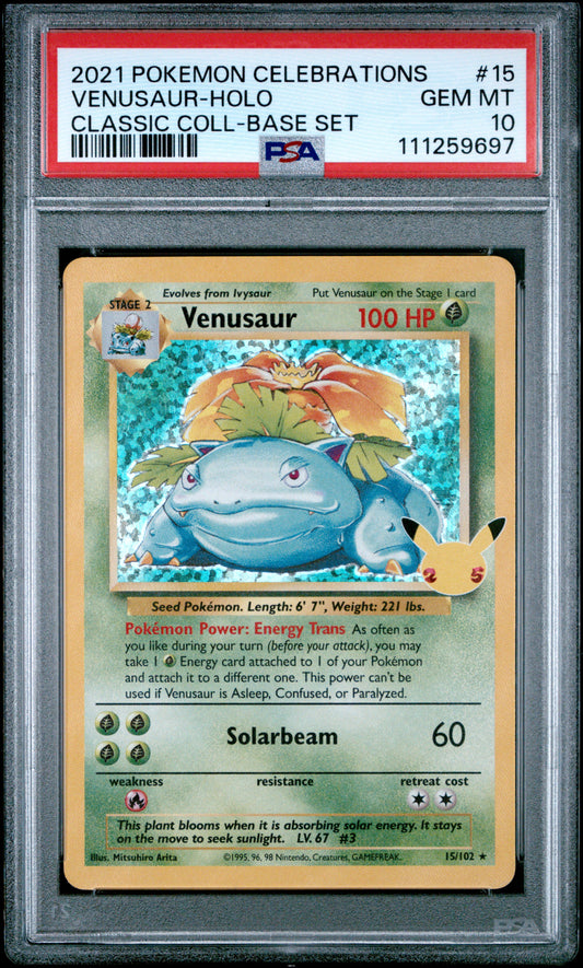 2021 Pokémon English Venusaur Holo #15 from Celebrations Classic Collection graded PSA 10 GEM MINT