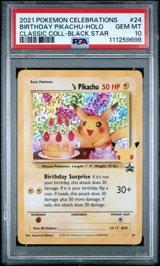 2021 Pokémon Celebrations Birthday Pikachu Classic Collection #24 graded PSA 10 GEM MINT
