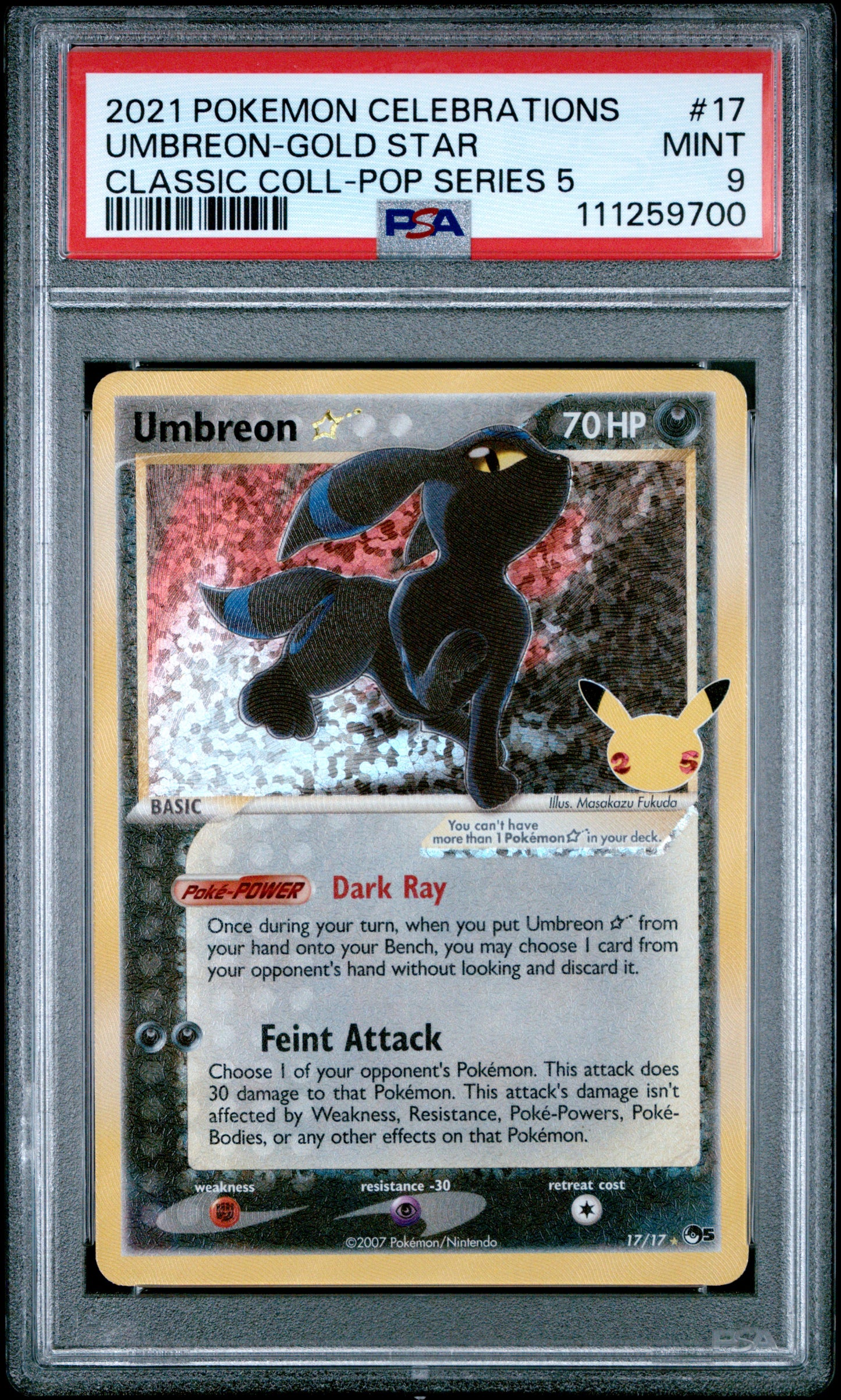 2021 Pokémon Celebrations Umbreon Gold Star #17/17 Classic Collection graded PSA 9 Mint