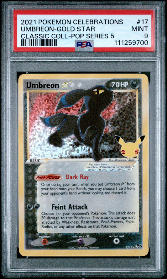 2021 Pokémon Celebrations Umbreon Gold Star #17/17 Classic Collection graded PSA 9 Mint