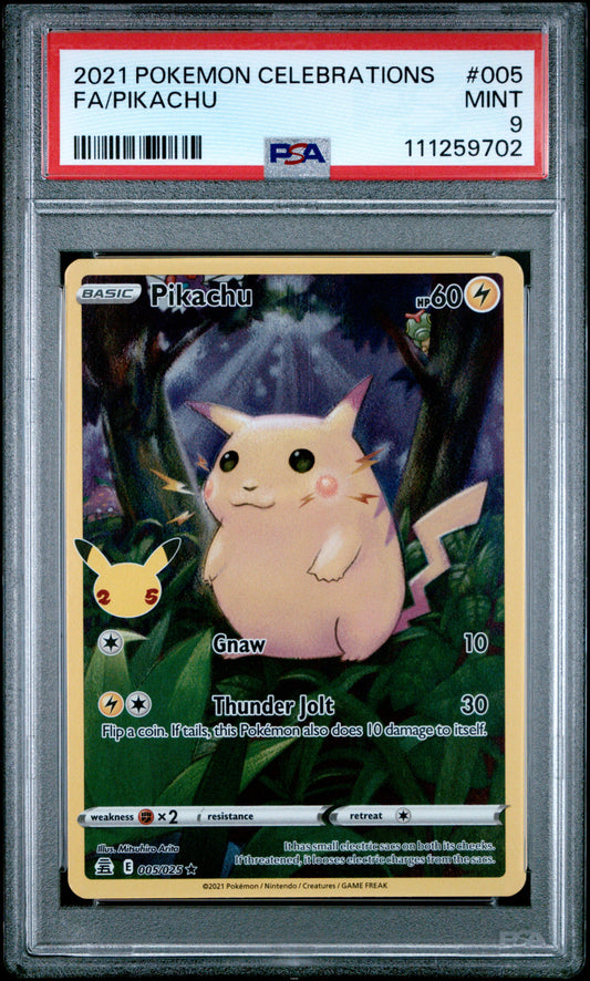 2021 Pokémon Celebrations Full Art Pikachu #005/025 Classic Collection graded PSA 9 Mint