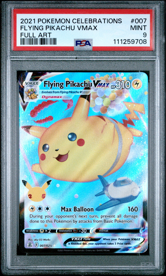 2021 Pokémon Celebrations Flying Pikachu VMAX Full Art #007/025 graded PSA 9 MINT