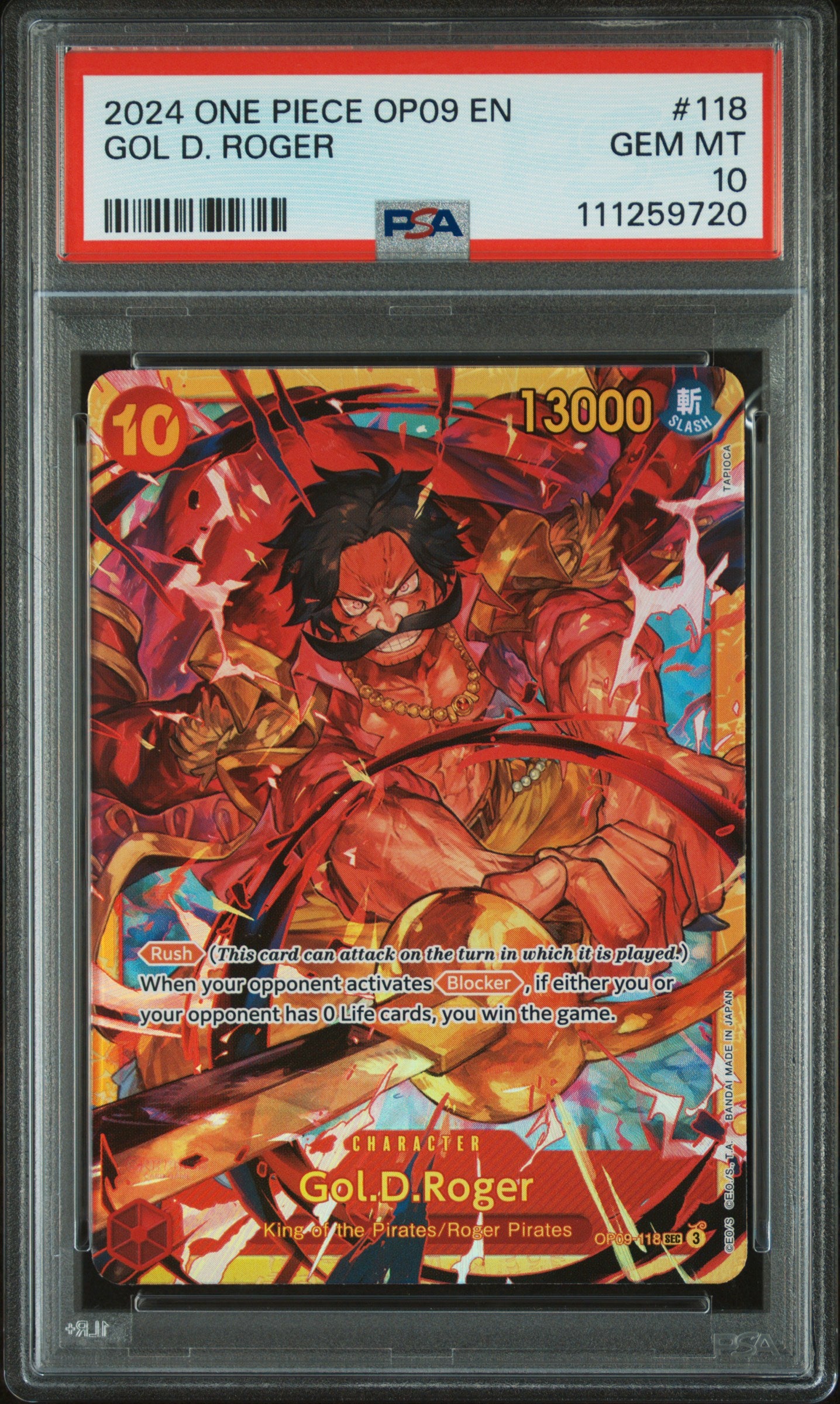 2024 One Piece Gol D. Roger OP09 Secret Rare #118 graded PSA 10 GEM MINT
