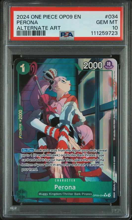 2024 One Piece Perona OP09-034 Alternate Art graded PSA 10 GEM MINT