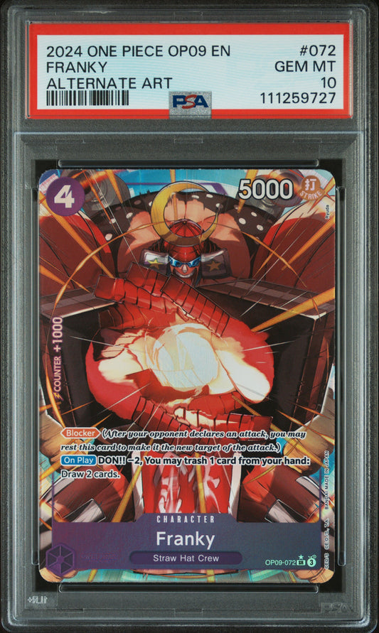 2024 One Piece Franky OP09-072 Alternate Art graded PSA 10 GEM MINT