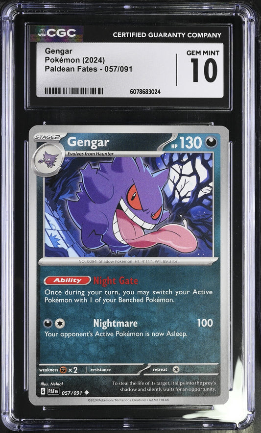 2024 Pokémon Gengar Holo #057/091 from Paldean Fates graded CGC 10 GEM MINT illustrated by Nelnal