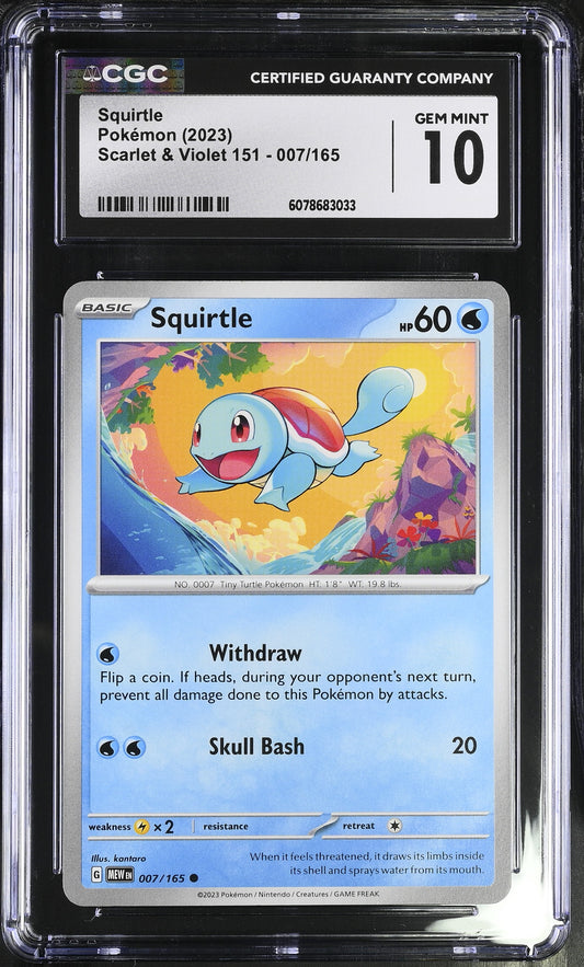 2023 Pokémon Squirtle Holo #007/165 from Scarlet & Violet 151 graded CGC 10 GEM MINT illustrated by kantaro