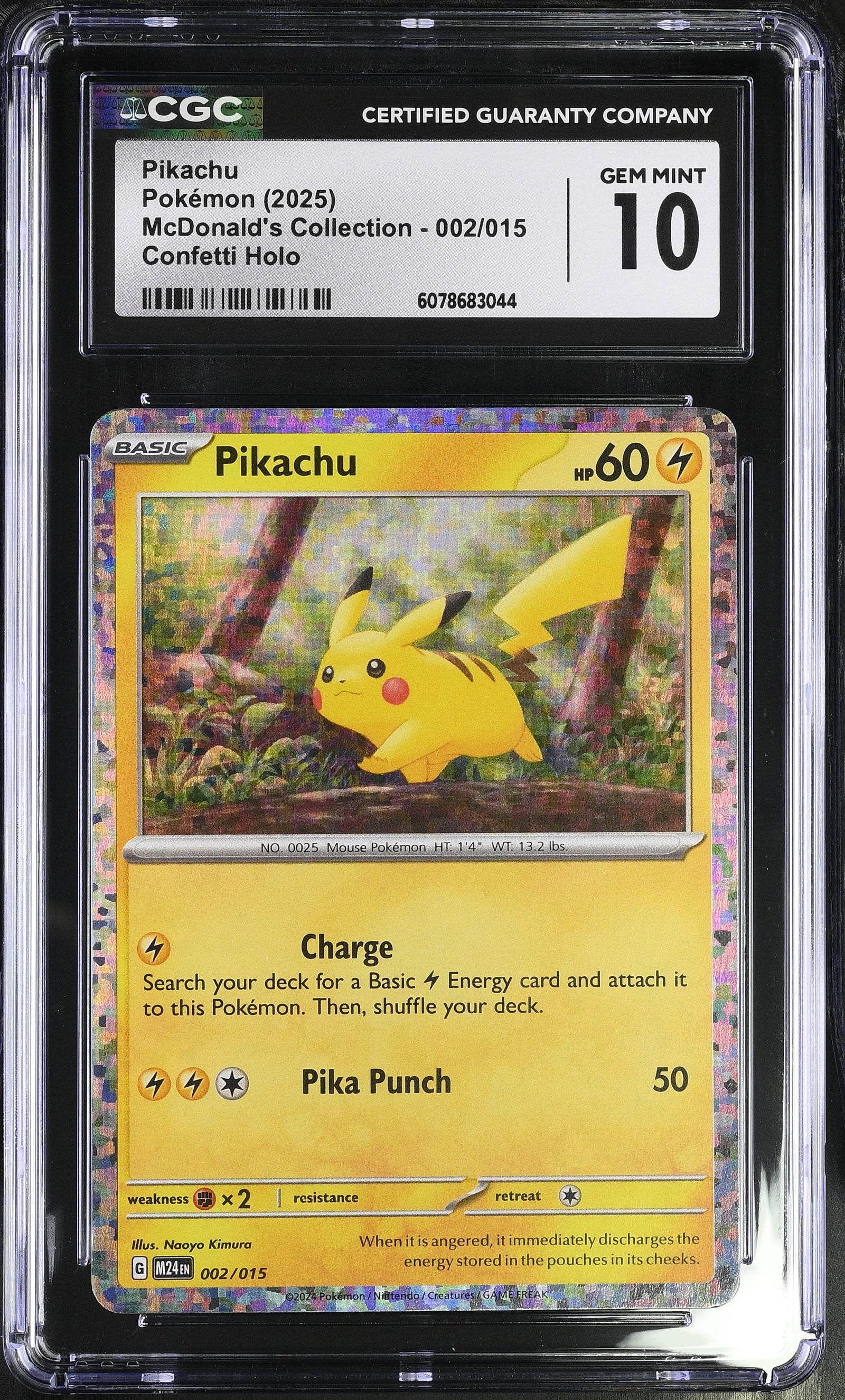 2025 Pokémon McDonald's Collection Pikachu #002/015 Confetti Holo graded CGC 10 GEM MINT illustrated by Naoyo Kimura