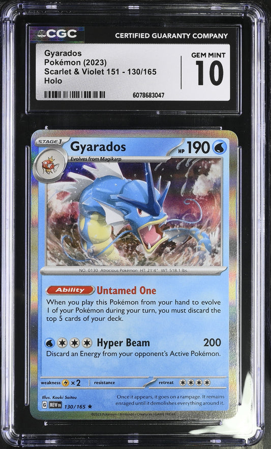 2023 Pokémon Gyarados Holo from Scarlet & Violet 151 #130/165 graded CGC 10 GEM MINT with Hyper Beam and Untamed One ability
