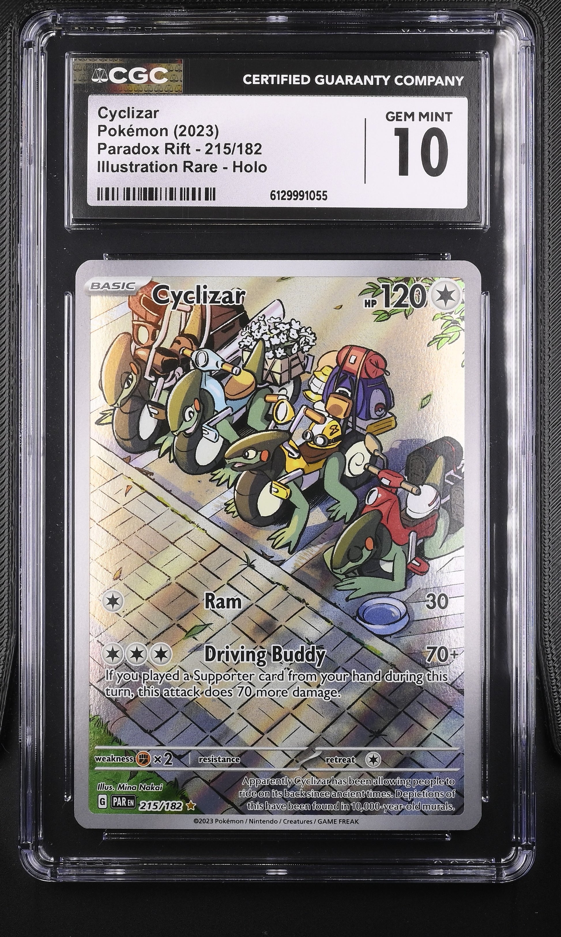 CGC 10 Gem Mint Cyclizar 215/182 Illustration Rare Holo from Paradox Rift front view in slab