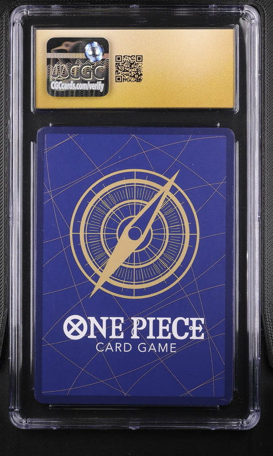 CGC Pristine 10 graded King OP01-096 Super Rare Parallel Alternate Art Japanese card from the One Piece Card Game, featuring fiery dynamic character artwork by DAI-XT in a protective slab.