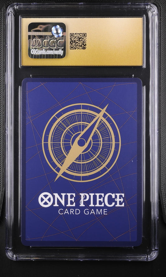 CGC Pristine 10 graded Benn Beckman OP09-009 Super Rare Special Alternate Art card from the One Piece Card Game, featuring detailed rifle character artwork by akogi in a clear grading slab.