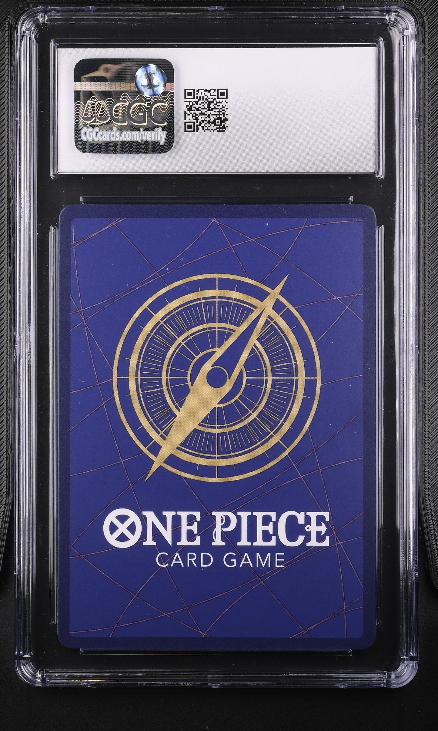CGC 10 Gem Mint graded 2024 One Piece Emperors in New World Marshall D. Teach SR OP09-093 Super Rare holographic card front close up in slab.