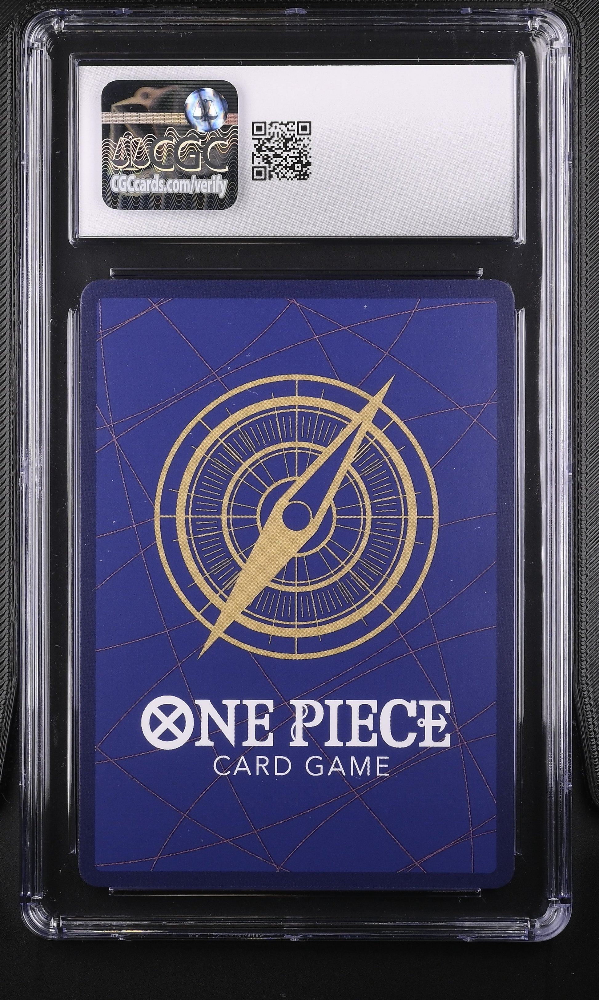 CGC 10 Gem Mint graded 2024 One Piece Emperors in New World Marshall D. Teach SR OP09-093 Super Rare holographic card front close up in slab.