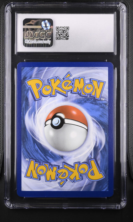 CGC 10 Gem Mint graded 2023 Pokémon Scarlet & Violet 151 Slowpoke 079/165 reverse holofoil card featuring artwork of Slowpoke floating in water by OKACHEKE.