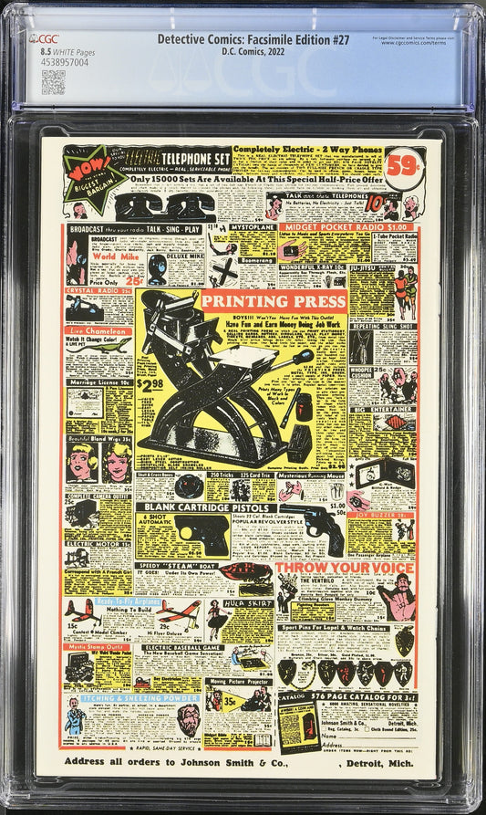 Detective Comics #27 Facsimile Edition CGC 8.5 Reprint of Batman’s first appearance
