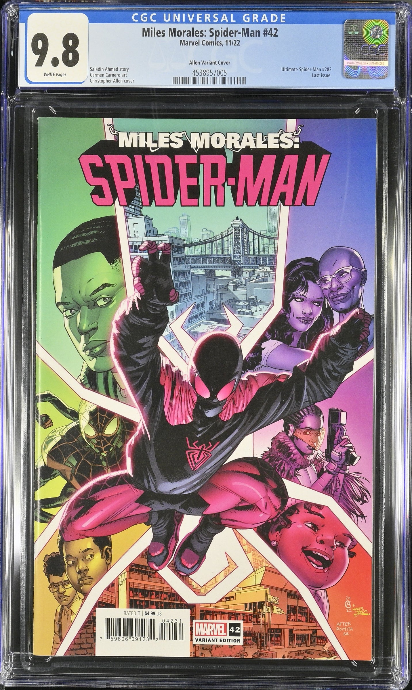 Miles Morales: Spider-Man #42 Allen Variant Cover CGC 9.8 comic with vibrant multicharacter artwork
