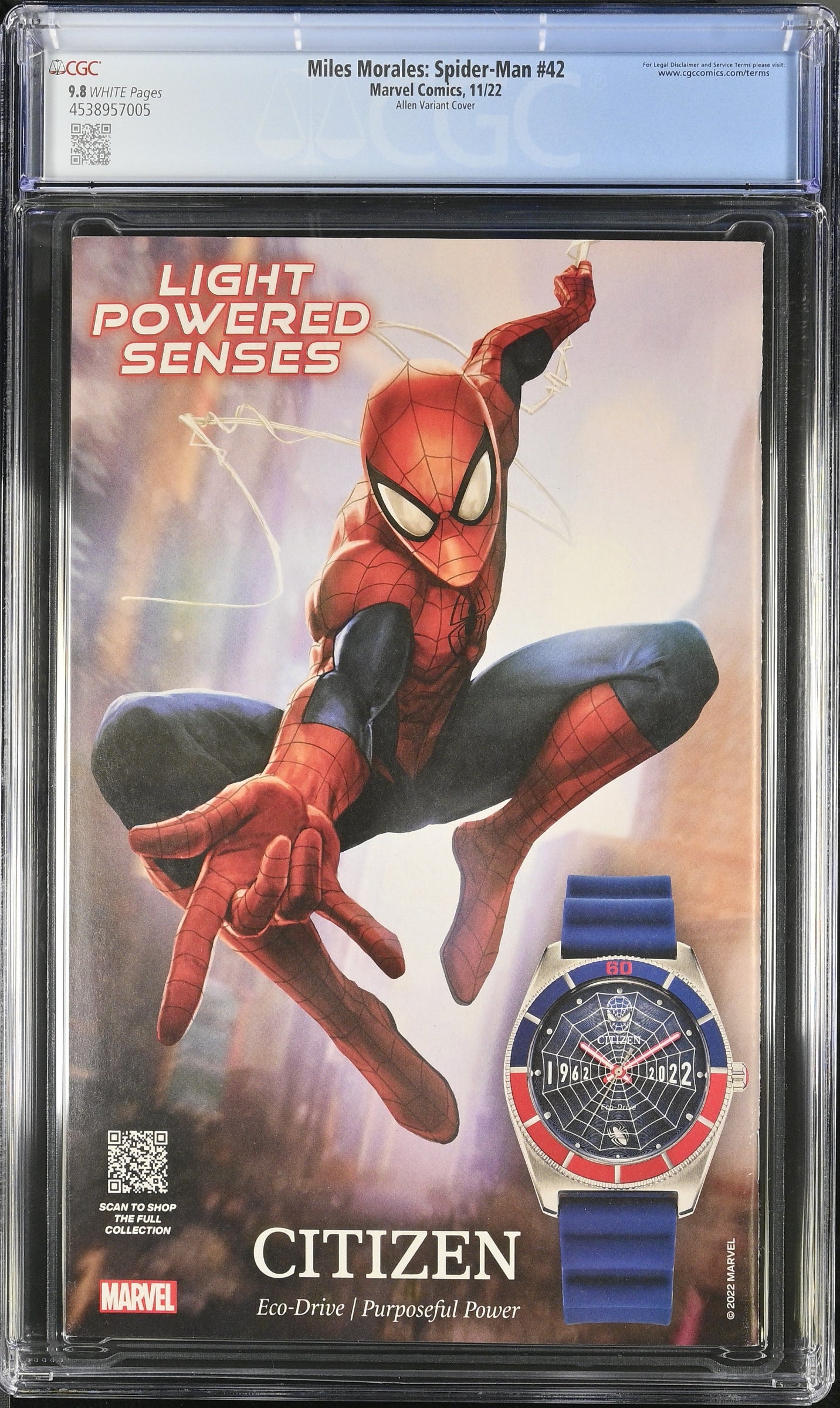 Miles Morales: Spider-Man #42 Allen Variant Cover CGC 9.8 comic with vibrant multicharacter artwork
