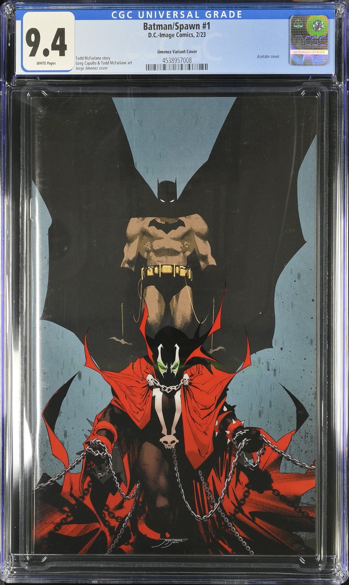 Batman/Spawn #1 Jimenez Acetate Variant Cover CGC 9.4 graded comic from DC/Image 2023
