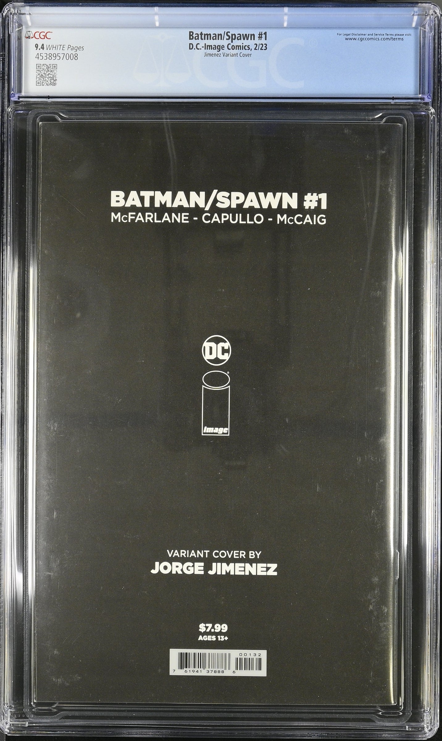 Batman/Spawn #1 Jimenez Acetate Variant Cover CGC 9.4 graded comic from DC/Image 2023
