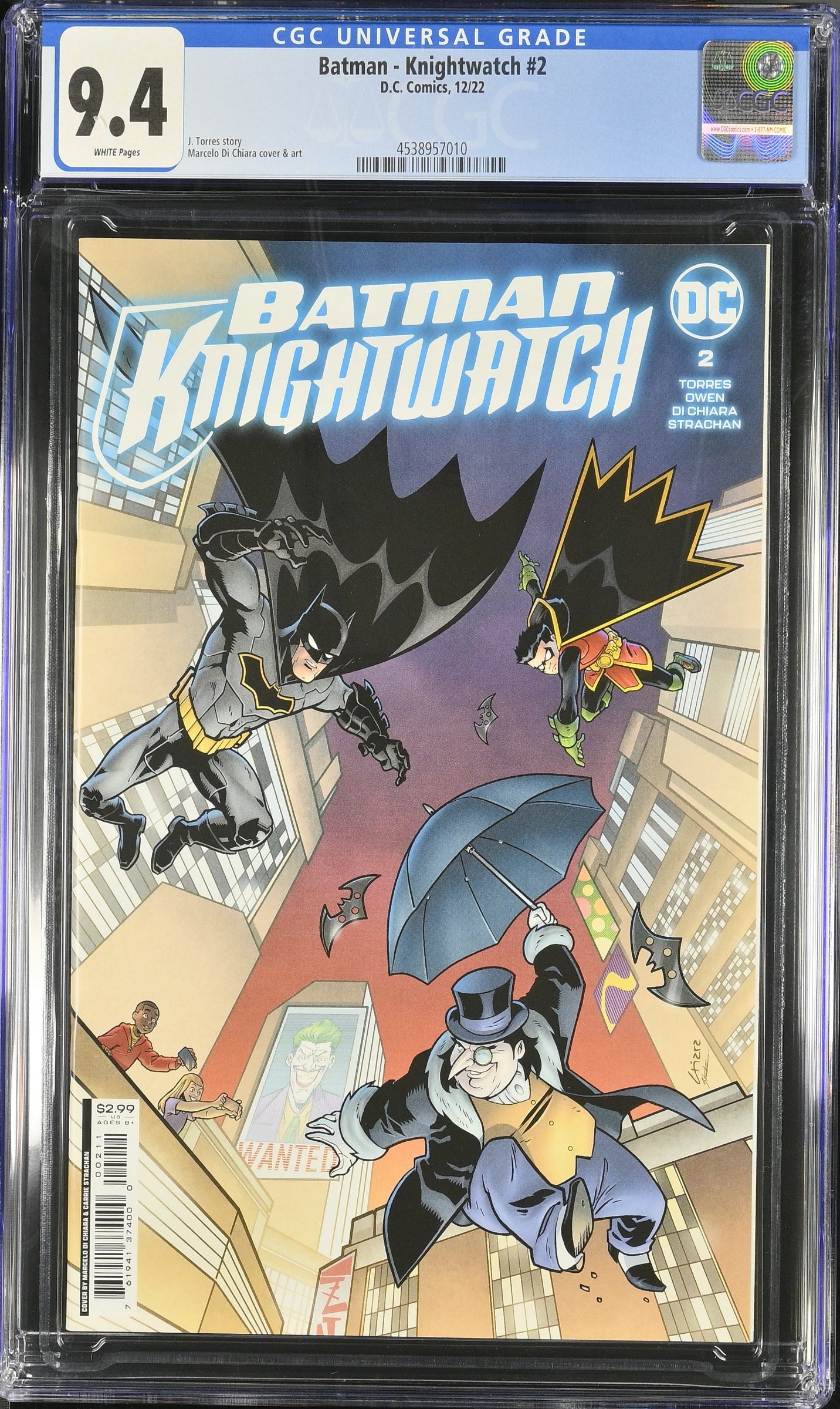 Batman: Knightwatch #2 comic with Batman, Robin, and Penguin cover by Marcelo Di Chiara, CGC 9.4 graded
