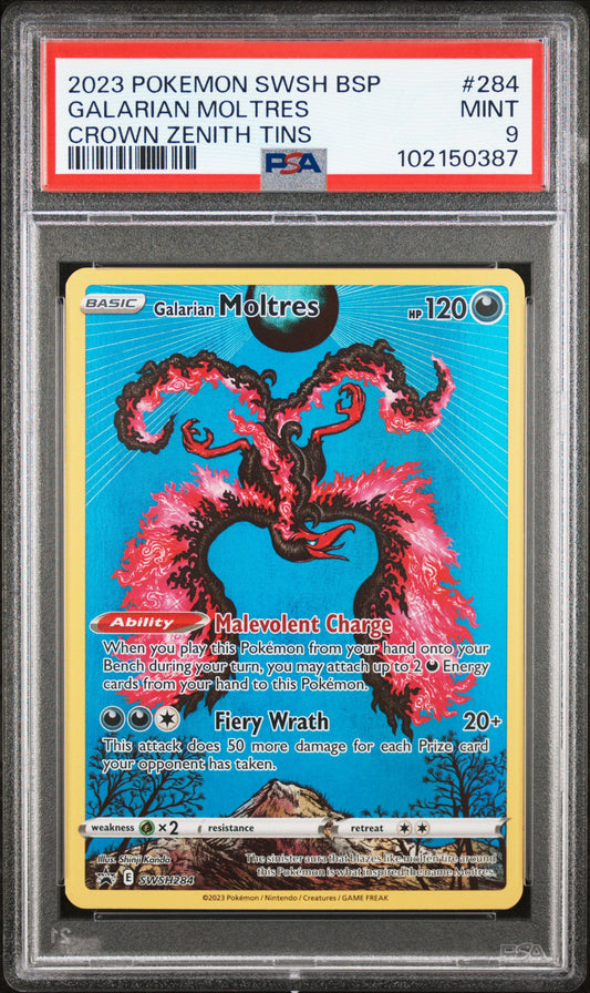 2023 Pokémon Galarian Moltres Crown Zenith Tins #284 graded PSA 9 MINT
