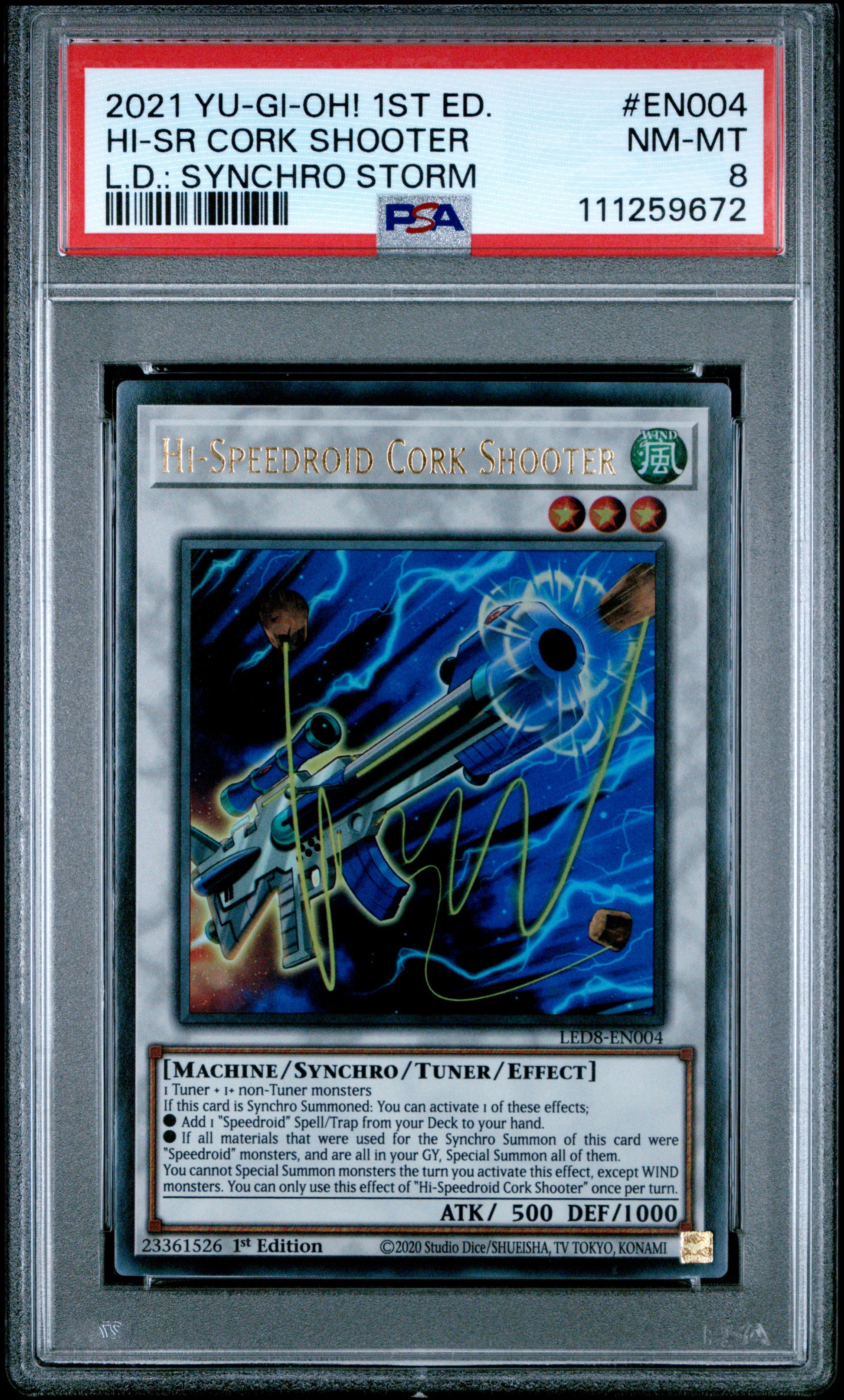 2021 Yu-Gi-Oh! Hi-Speedroid Cork Shooter 1st Edition – PSA 8 NM-MT – Synchro Storm #EN004 Ultra Rare with gold signature

