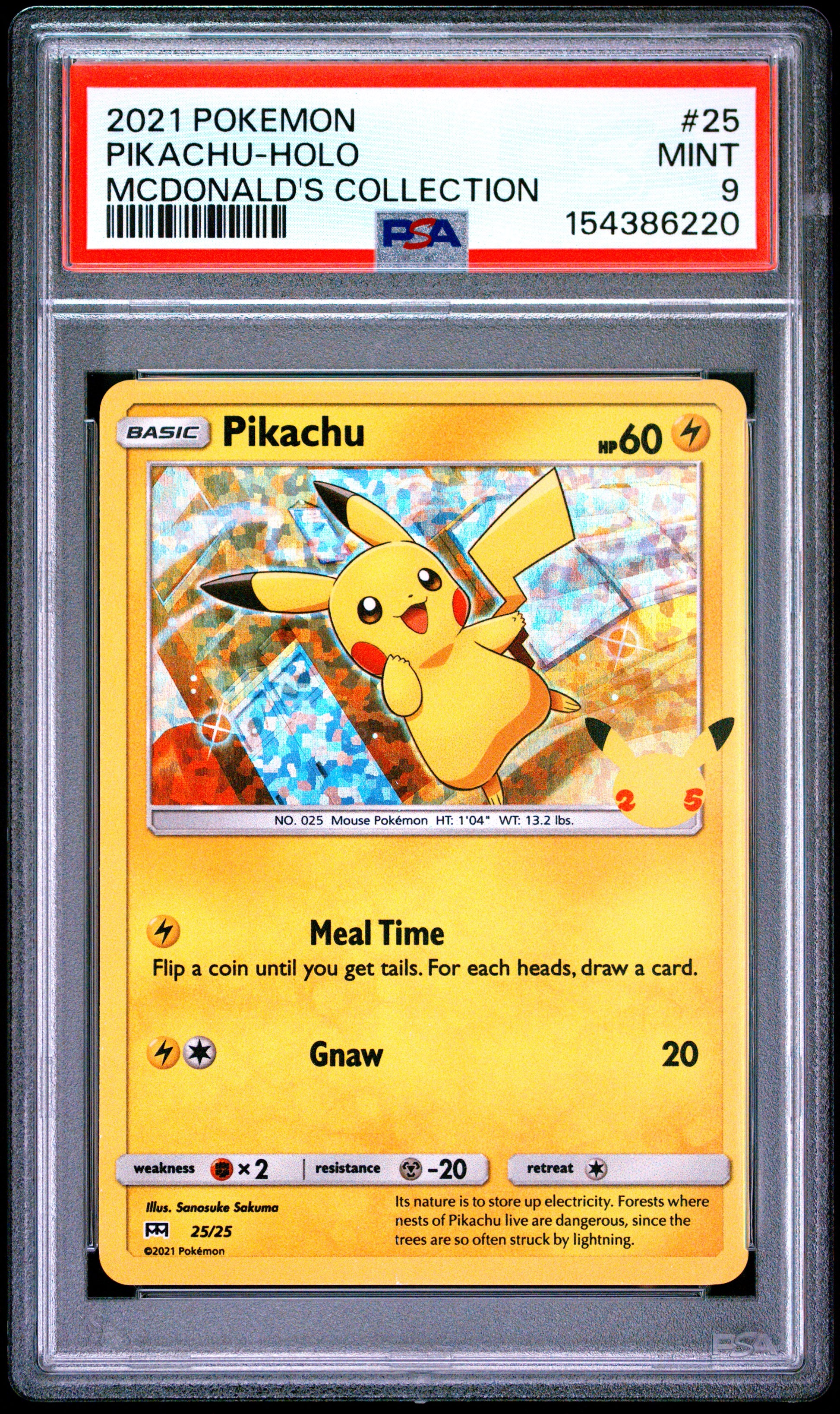 PSA 9 Pikachu 25/25 Holo from the 2021 McDonald's Pokémon 25th Anniversary Collection