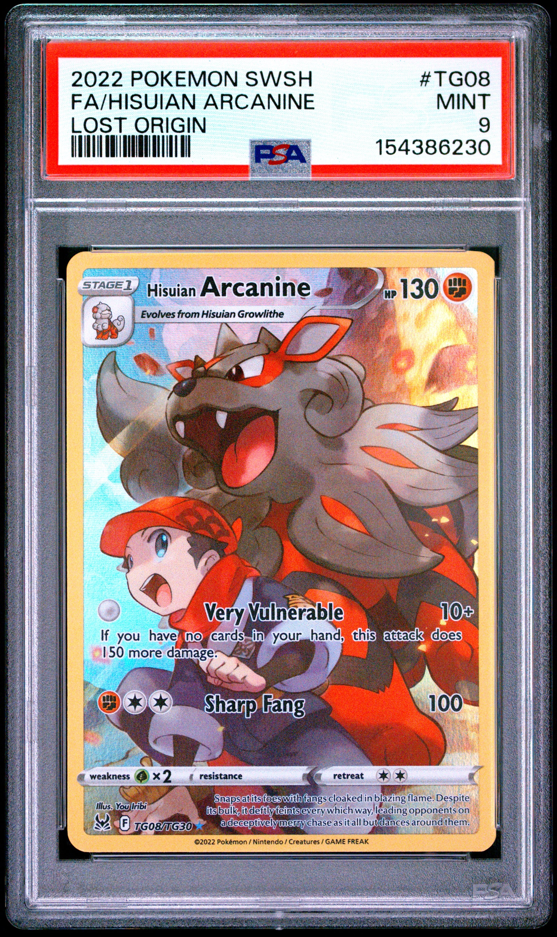 PSA 9 Hisuian Arcanine TG08/TG30 Trainer Gallery card from Pokémon Lost Origin