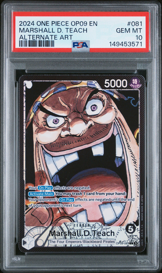 PSA 10 English Marshall D. Teach OP09-081 Alternate Art Leader from One Piece OP-09