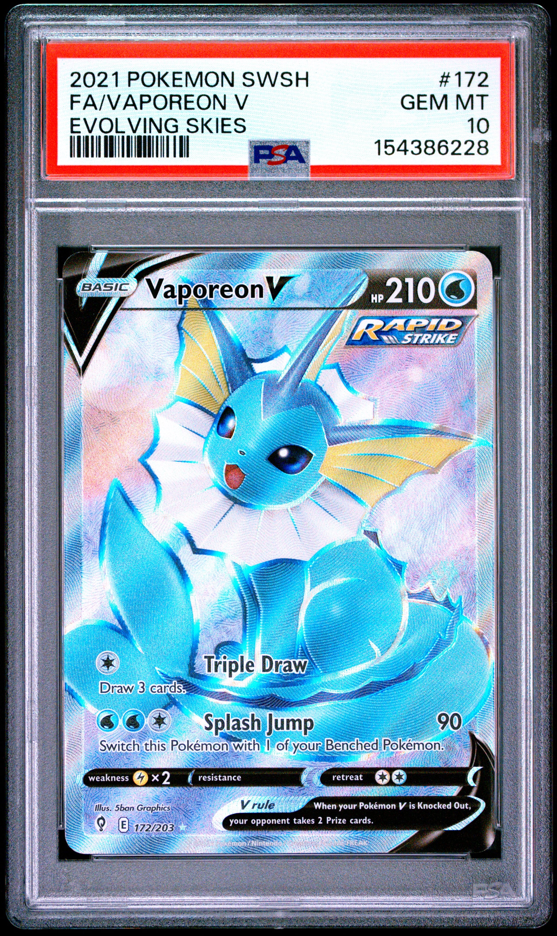 PSA 10 English Vaporeon V 172/203 Full Art card from Evolving Skies