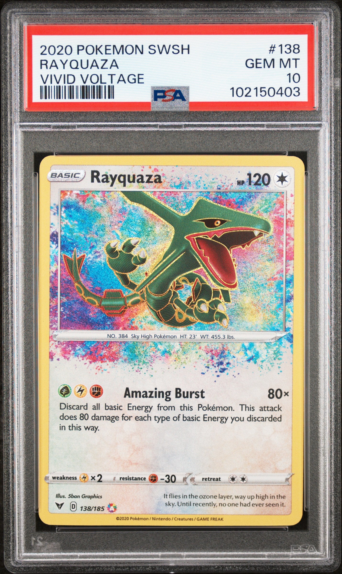 2020 Pokémon Rayquaza Amazing Rare Vivid Voltage #138 graded PSA 10 GEM MINT
